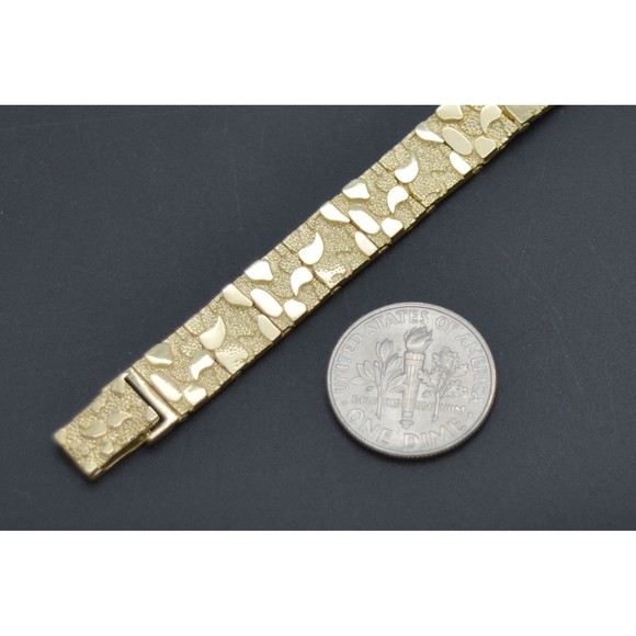 Real 10K Yellow Gold 8.5mm Nugget Textured Rectangle Edge 8.5" Link Bracelet - Picture 3 of 7